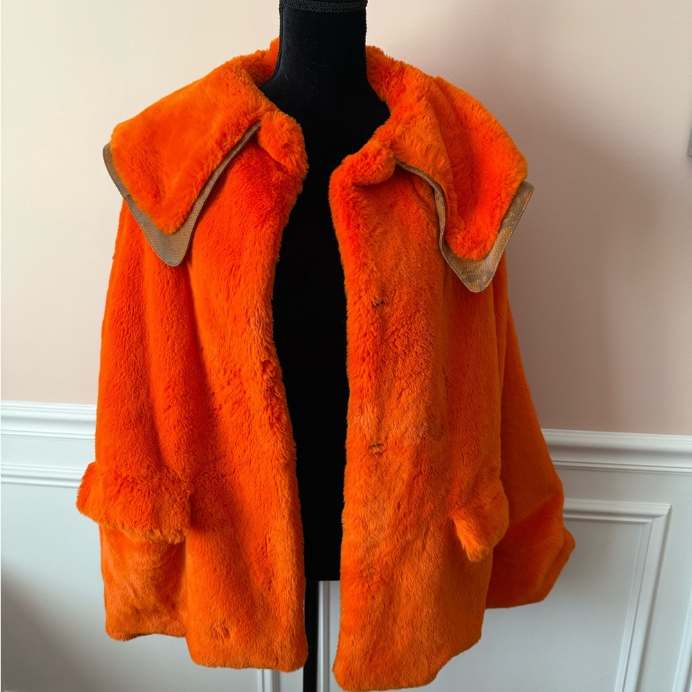 Orange Teddy Jacket with Plush Material and Wide Collar